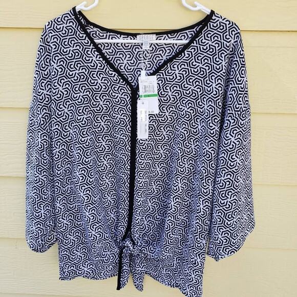 NWT Spense Black & White V-neck Blouse Size Large - Picture 1 of 5